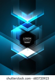 Digital technology glowing arrows, modern geometric abstract background with light effects and place for your message