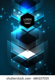 Digital technology glowing arrows, modern geometric abstract background with light effects and place for your message