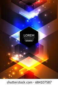 Digitale Technologie, die Pfeile leuchtet, moderne, geometrische abstrakte Hintergrund mit Lichteffekten und Platz für Ihre Nachricht