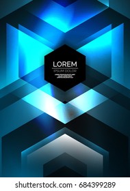 Digital technology glowing arrows, modern geometric abstract background with light effects and place for your message