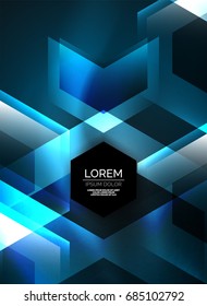 Tecnología digital flechas brillantes, fondo abstracto geométrico moderno con efectos de luz y lugar para el mensaje