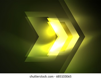 Digital technology glowing arrows, modern geometric abstract background with light effects and place for your message