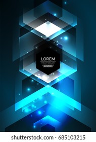 Digital technology glowing arrows, modern geometric abstract background with light effects and place for your message