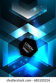 Digital technology glowing arrows, modern geometric abstract background with light effects and place for your message
