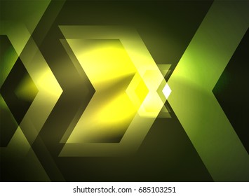 Digital technology glowing arrows, modern geometric abstract background with light effects and place for your message