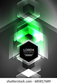Digital technology glowing arrows, modern geometric abstract background with light effects and place for your message