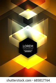 Digital technology glowing arrows, modern geometric abstract background with light effects and place for your message