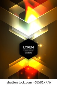 Digital technology glowing arrows, modern geometric abstract background with light effects and place for your message