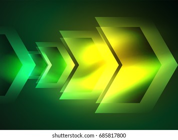 Digital technology glowing arrows, modern geometric abstract background with light effects and place for your message