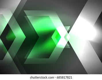 Tecnología digital flechas brillantes, fondo abstracto geométrico moderno con efectos de luz y lugar para el mensaje