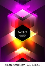 Digital technology glowing arrows, modern geometric abstract background with light effects and place for your message
