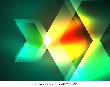 Digital technology glowing arrows, modern geometric abstract background with light effects and place for your message
