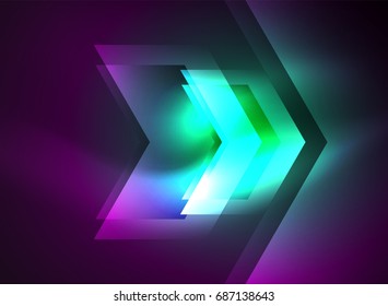 Digital technology glowing arrows, modern geometric abstract background with light effects and place for your message