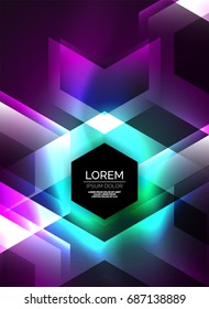 Digital technology glowing arrows, modern geometric abstract background with light effects and place for your message