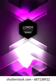 Digital technology glowing arrows, modern geometric abstract background with light effects and place for your message