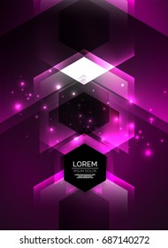 Digital technology glowing arrows, modern geometric abstract background with light effects and place for your message