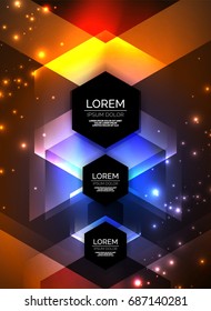Digitale Technologie, die Pfeile leuchtet, moderne, geometrische abstrakte Hintergrund mit Lichteffekten und Platz für Ihre Nachricht