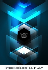 Digital technology glowing arrows, modern geometric abstract background with light effects and place for your message