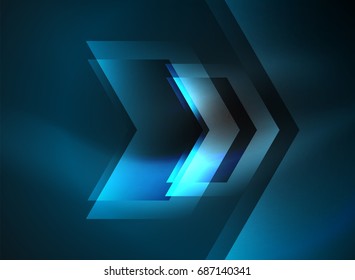 Digital technology glowing arrows, modern geometric abstract background with light effects and place for your message