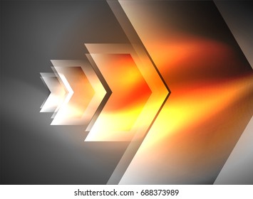 Digital technology glowing arrows, modern geometric abstract background with light effects and place for your message