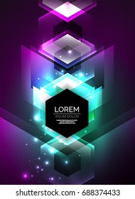 Digital technology glowing arrows, modern geometric abstract background with light effects and place for your message
