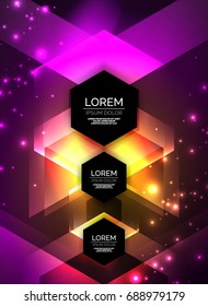 Digital technology glowing arrows, modern geometric abstract background with light effects and place for your message