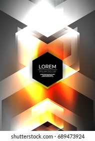 Digital technology glowing arrows, modern geometric abstract background with light effects and place for your message