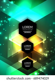 Digital technology glowing arrows, modern geometric abstract background with light effects and place for your message