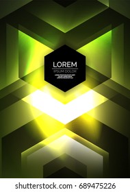 Digital technology glowing arrows, modern geometric abstract background with light effects and place for your message