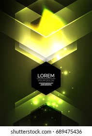 Digital technology glowing arrows, modern geometric abstract background with light effects and place for your message