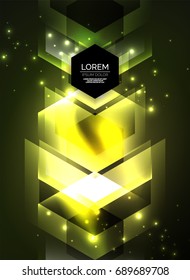 Digital technology glowing arrows, modern geometric abstract background with light effects and place for your message