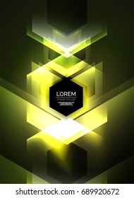 Digital technology glowing arrows, modern geometric abstract background with light effects and place for your message