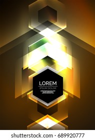 Digitale Technologie, die Pfeile leuchtet, moderne, geometrische abstrakte Hintergrund mit Lichteffekten und Platz für Ihre Nachricht