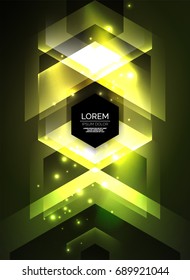 Digital technology glowing arrows, modern geometric abstract background with light effects and place for your message