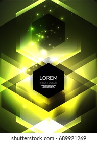 Digital technology glowing arrows, modern geometric abstract background with light effects and place for your message