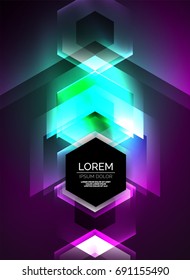 Digital technology glowing arrows, modern geometric abstract background with light effects and place for your message