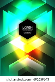 Digital technology glowing arrows, modern geometric abstract background with light effects and place for your message