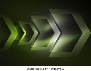 Tecnología digital flechas brillantes, fondo abstracto geométrico moderno con efectos de luz y lugar para el mensaje