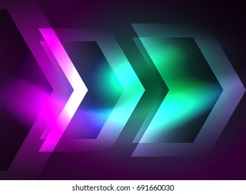 Digital technology glowing arrows, modern geometric abstract background with light effects and place for your message