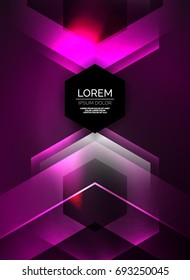 Digital technology glowing arrows, modern geometric abstract background with light effects and place for your message