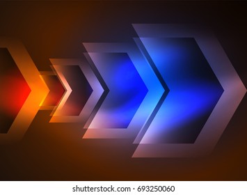 Digital technology glowing arrows, modern geometric abstract background with light effects and place for your message