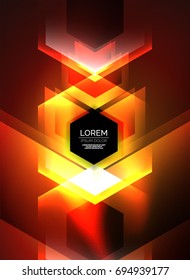 Digital technology glowing arrows, modern geometric abstract background with light effects and place for your message