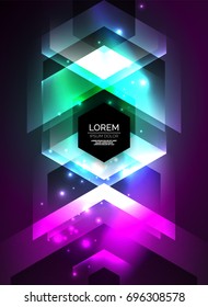 Digital technology glowing arrows, modern geometric abstract background with light effects and place for your message