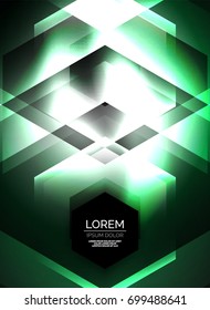Digital technology glowing arrows, modern geometric abstract background with light effects and place for your message