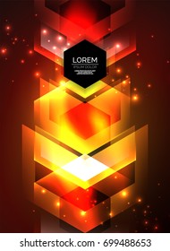 Digital technology glowing arrows, modern geometric abstract background with light effects and place for your message