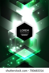 Tecnología digital flechas brillantes, fondo abstracto geométrico moderno con efectos de luz y lugar para el mensaje