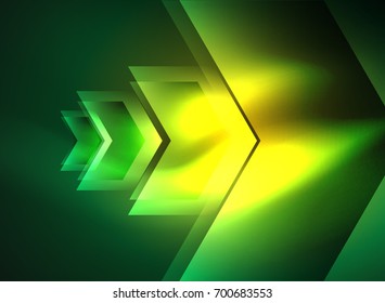 Digital technology glowing arrows, modern geometric abstract background with light effects and place for your message