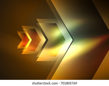 Tecnología digital flechas brillantes, fondo abstracto geométrico moderno con efectos de luz y lugar para el mensaje