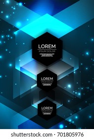 Digital technology glowing arrows, modern geometric abstract background with light effects and place for your message