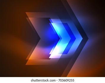 Tecnología digital flechas brillantes, fondo abstracto geométrico moderno con efectos de luz y lugar para el mensaje